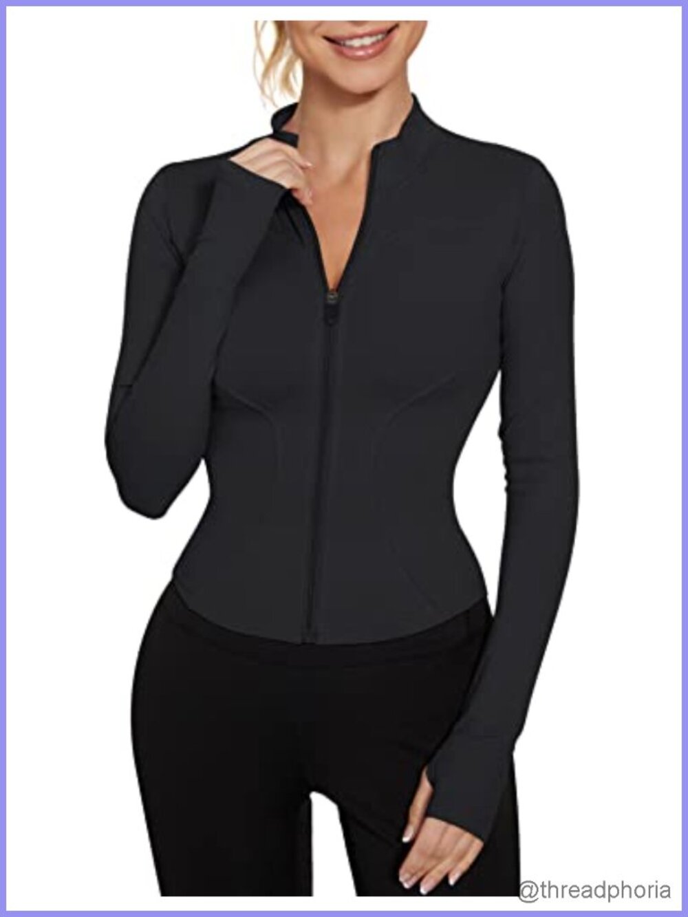 Lightweight Cropped Zip Up Workout Jacket with Thumb Holes